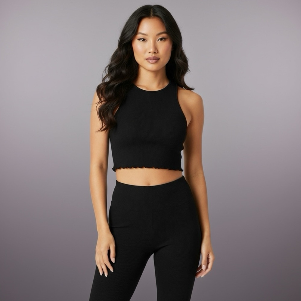 🤍 PINK Victoria's Secret Cropped Tank Top~Women’s Sz XS/S~Black~Ribbed~Racerback - Picture 7 of 7